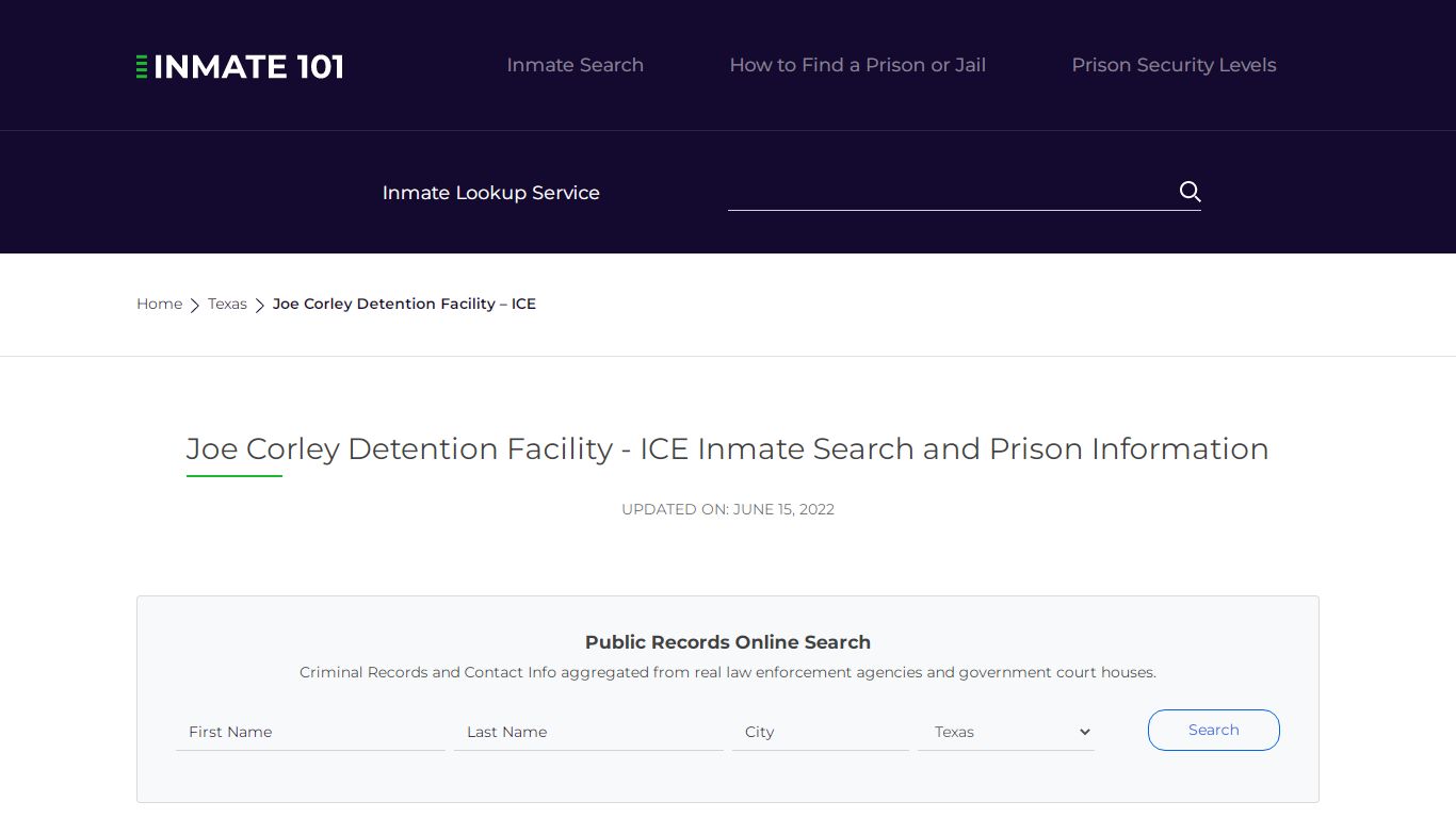 Joe Corley Detention Facility - ICE Inmate Search, Visitation, Phone no ...